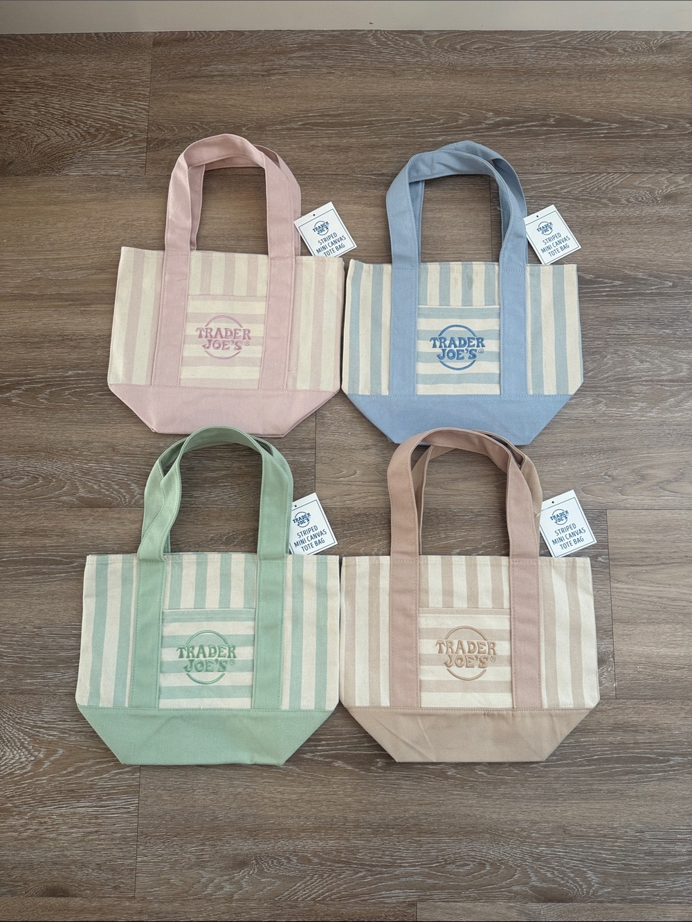 Trader Joe’s Mini Striped Canvas Tote Bag - Pink, Blue, Green, Tan